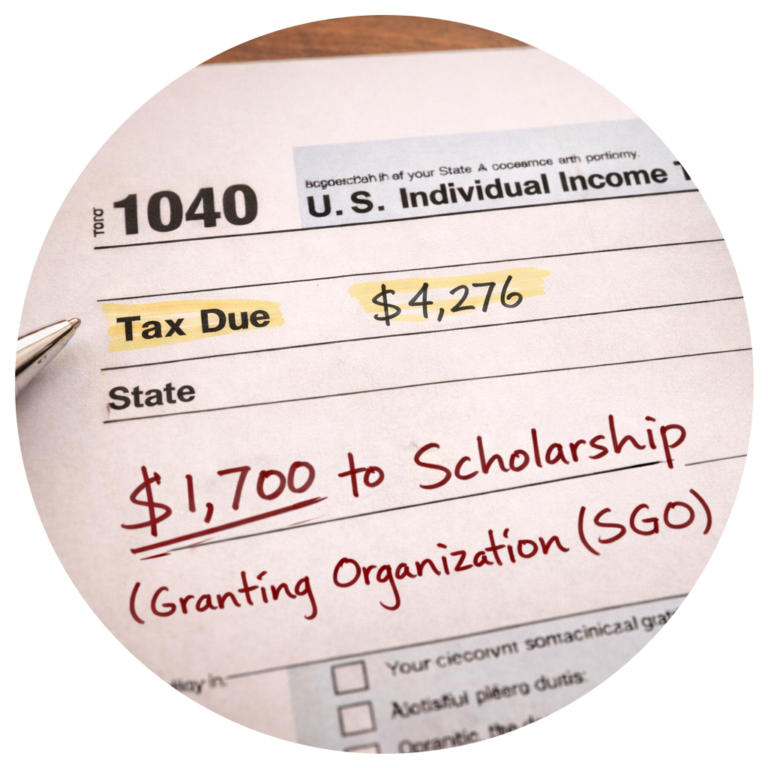 Taxpayer Redirection – $1,700 to SGO U.S. 1040 tax return showing $1,700 redirected to a Scholarship Granting Organization (SGO)